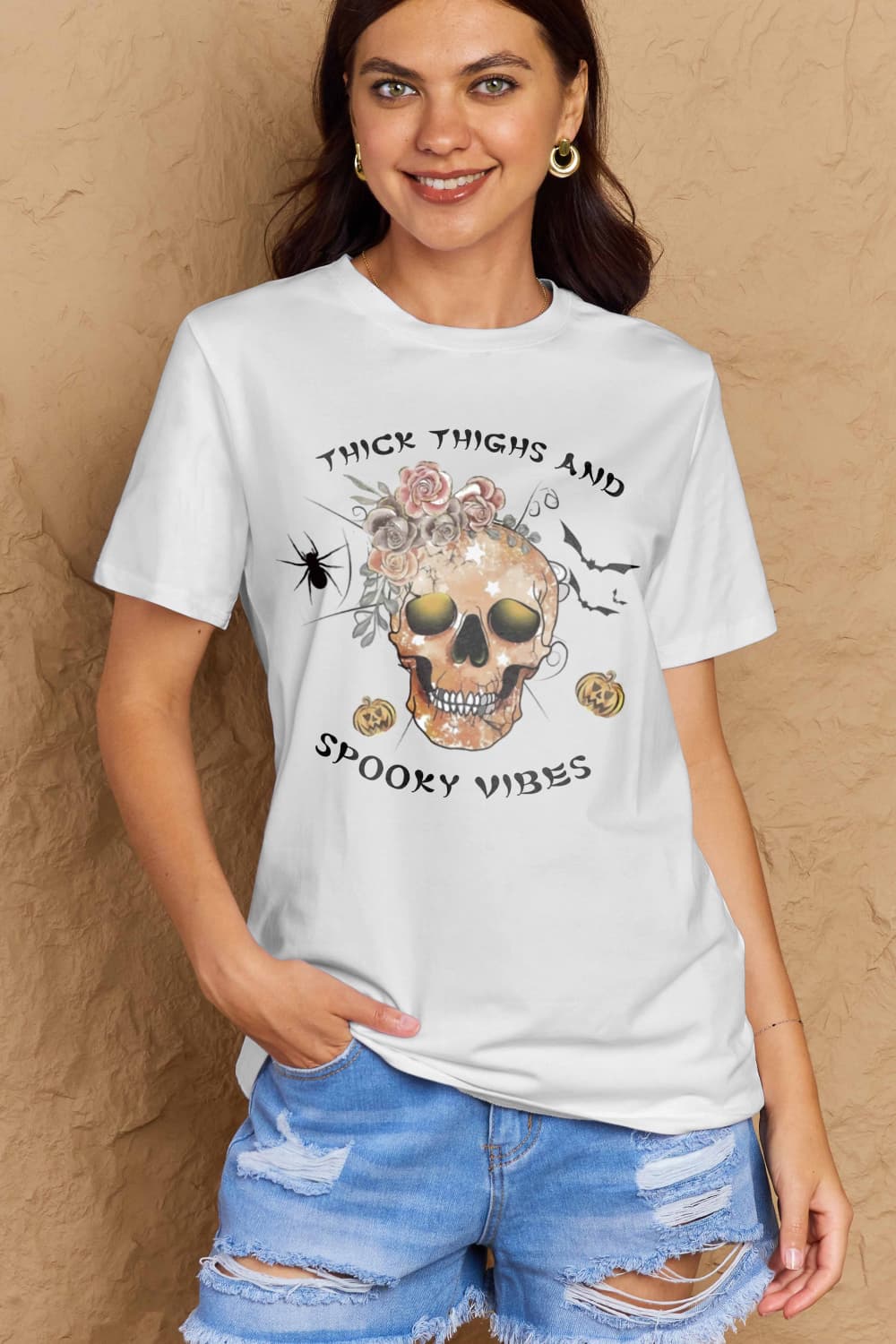 Simply Love Full Size THICK THIGHS AND SPOOKY VIBES Graphic Cotton T-Shirt-Angel Casuals