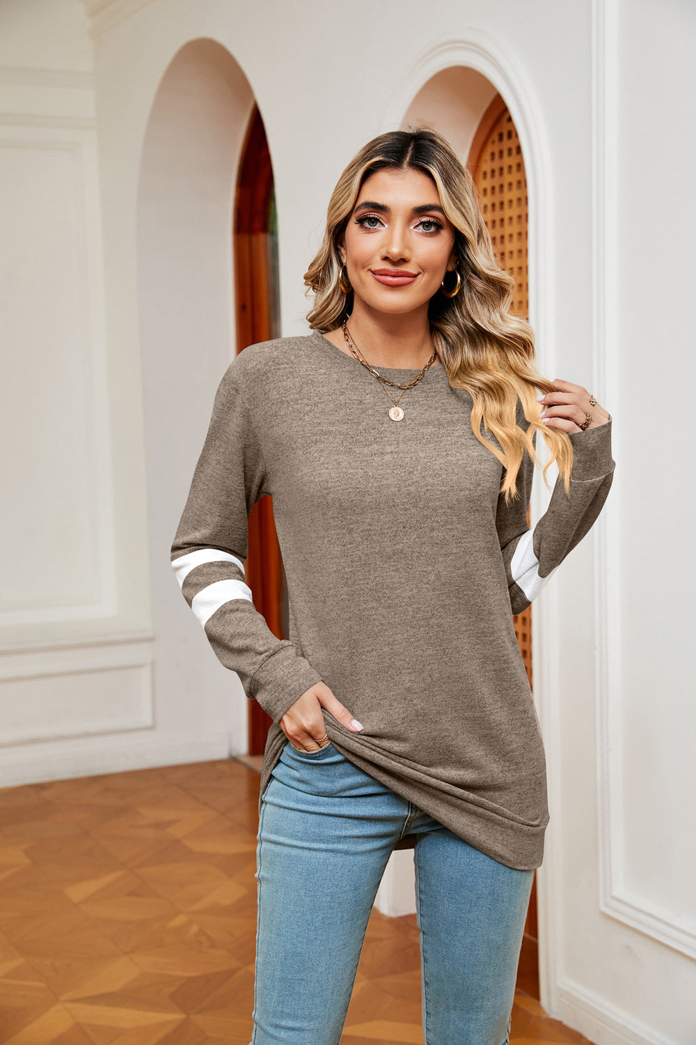 Round Neck Long Sleeve Top-Angel Casuals