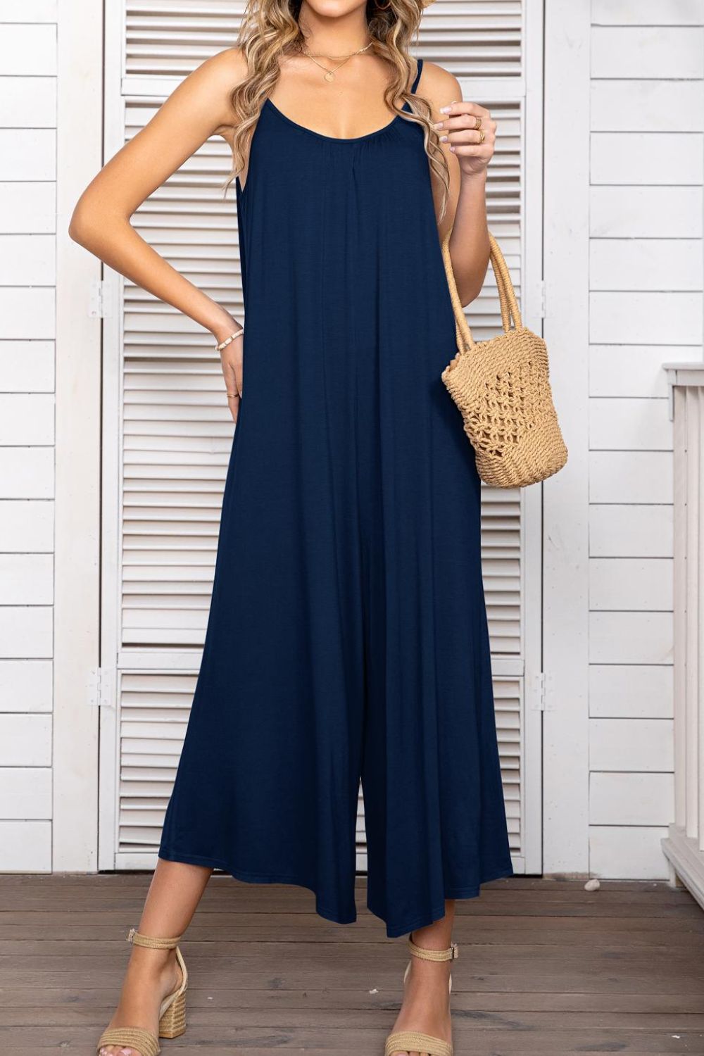 Spaghetti Strap Scoop Neck Jumpsuit-Angel Casuals