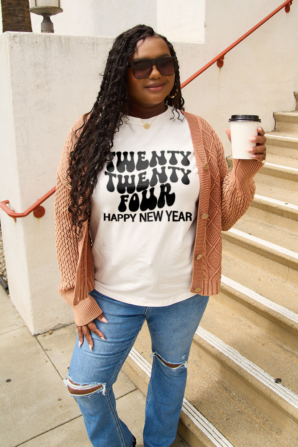 Simply Love Full Size TWENTY TWENTY FOUR HAPPY NEW YEAR Short Sleeve T-Shirt-Angel Casuals