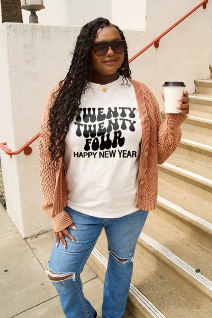 Simply Love Full Size TWENTY TWENTY FOUR HAPPY NEW YEAR Short Sleeve T-Shirt-Angel Casuals
