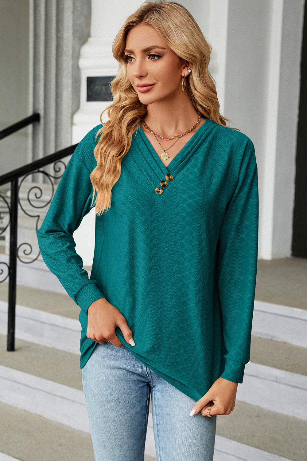 V-Neck Long Sleeve T-Shirt-Angel Casuals