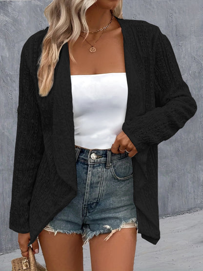 Eyelet Roll-Tab Sleeve Cardigan-Angel Casuals