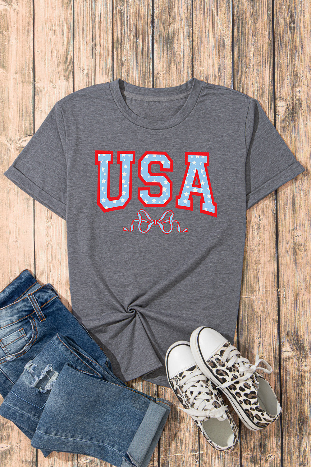 USA Round Neck Short Sleeve T-Shirt-Angel Casuals