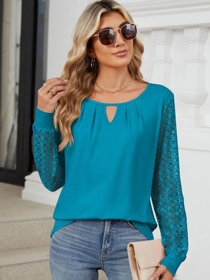 Cutout Round Neck Long Sleeve T-Shirt-Angel Casuals