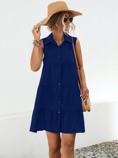 Button Up Sleeveless Mini Dress-Angel Casuals