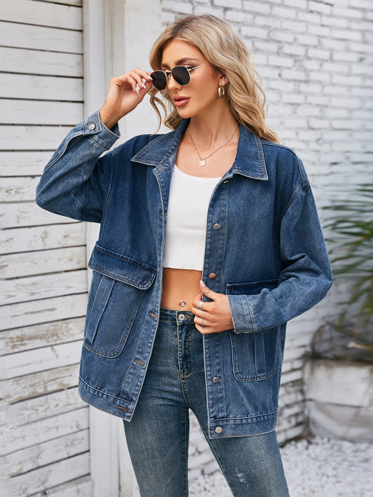 Button Up Long Sleeve Denim Jacket-Angel Casuals