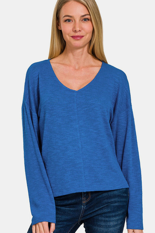 Zenana Dropped Shoulder Long Sleeve T-Shirt-Angel Casuals