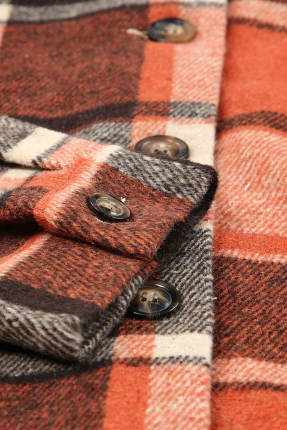 Plaid Button Up Hooded Shacket-Angel Casuals