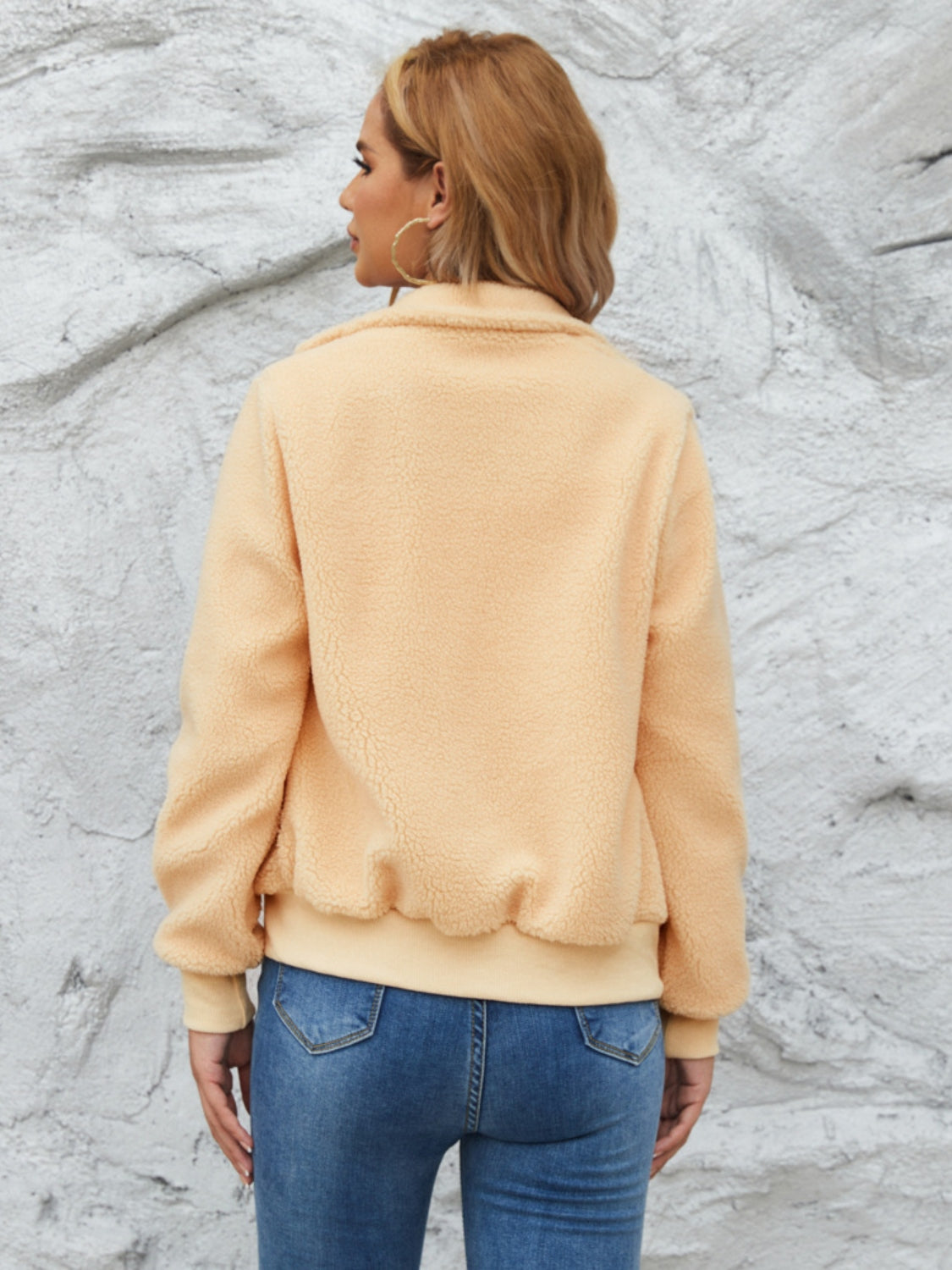 Zip Up Collared Neck Long Sleeve Jacket-Angel Casuals