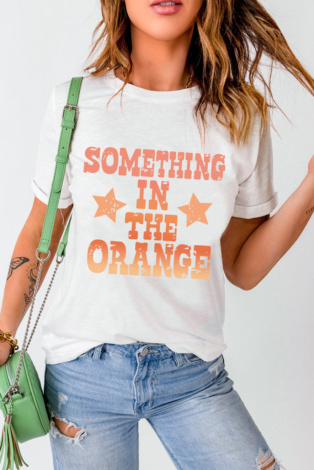 Letter Graphic Round Neck Short Sleeve T-Shirt-Angel Casuals