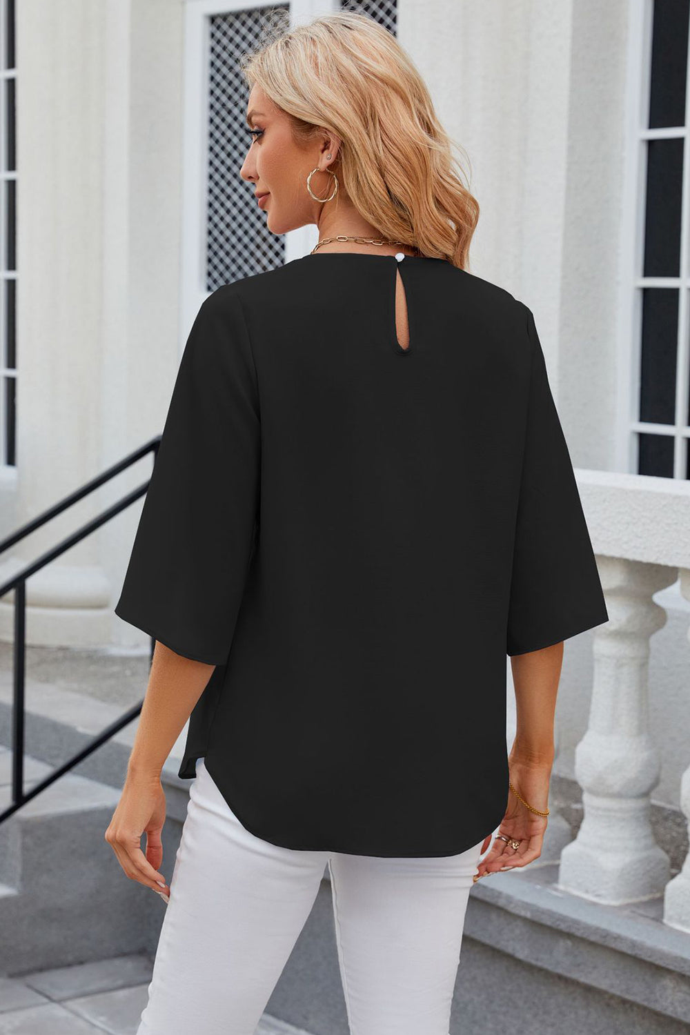Round Neck Slit Half Sleeve Top-Angel Casuals