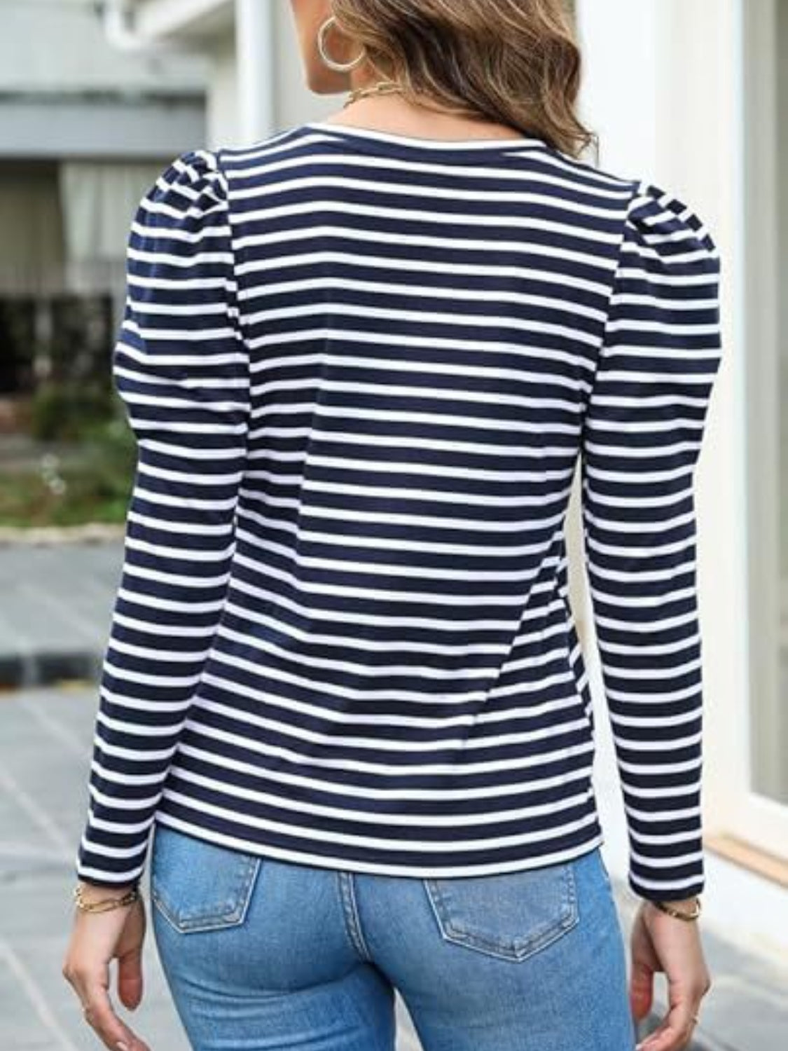 Striped Round Neck Long Sleeve T-Shirt-Angel Casuals