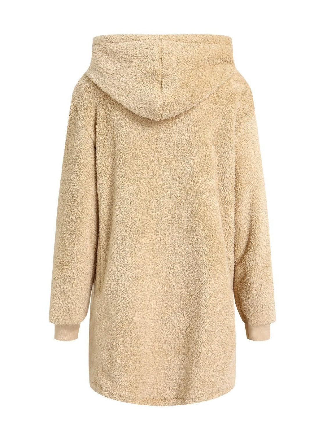 Fuzzy Pocketed Zip Up Long Sleeve Hooded Jacket-Angel Casuals