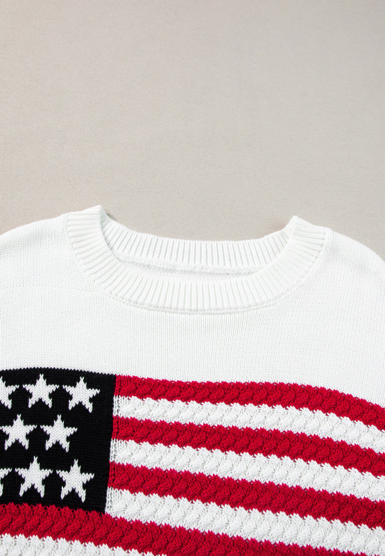 US Flag Side Slit Drop Shoulder Sweater-Angel Casuals