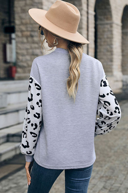 Leopard Print Cutout Long Sleeve Tee-Angel Casuals