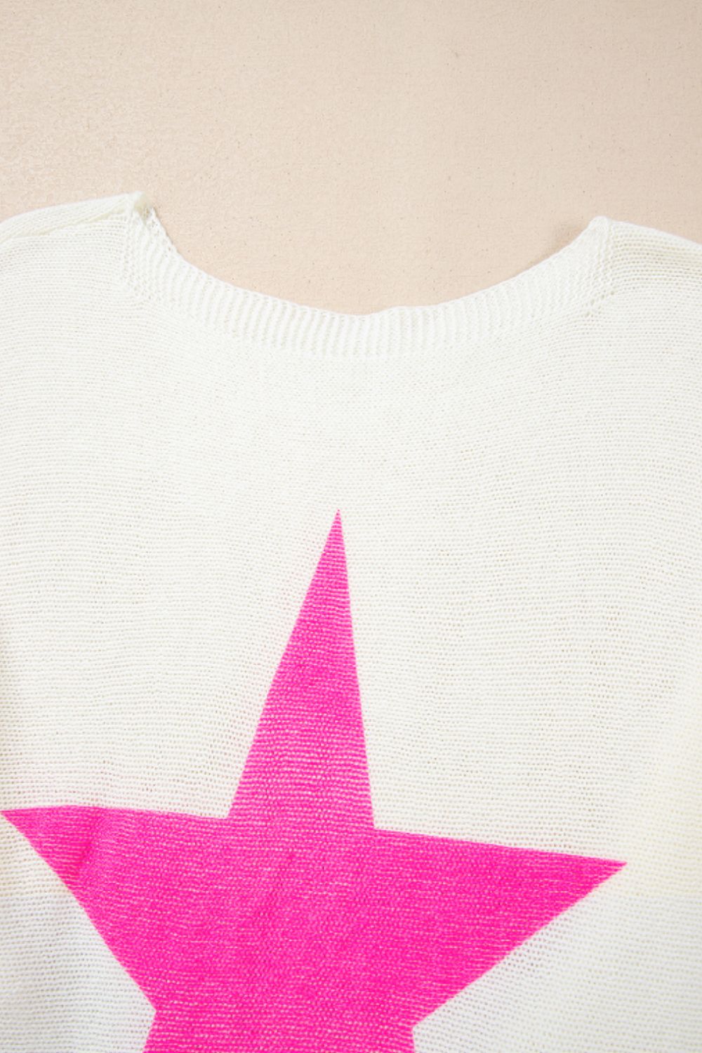 Star Contrast Round Neck Long Sleeve Knit Top-Angel Casuals