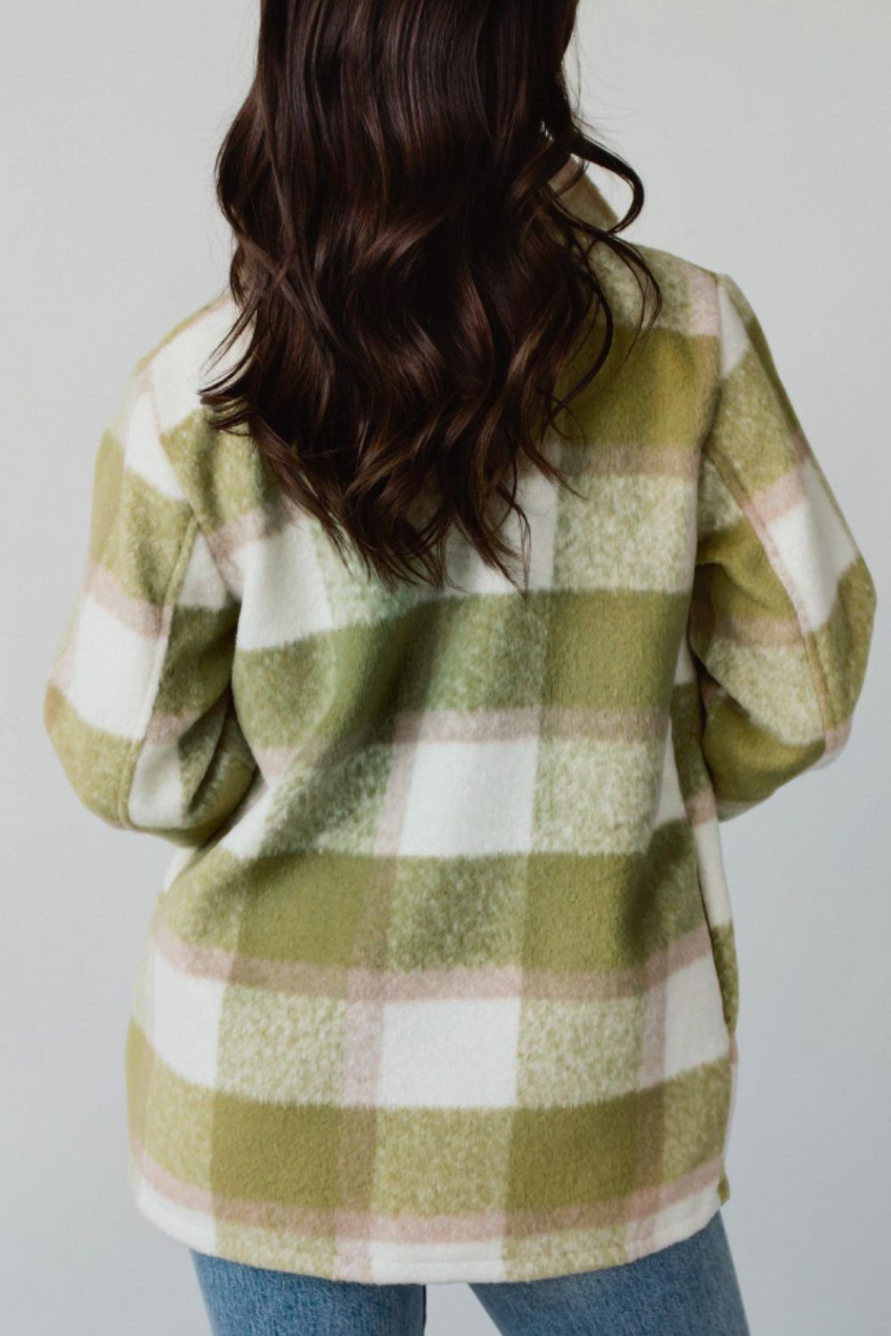 Pocketed Plaid Collared Neck Shacket-Angel Casuals