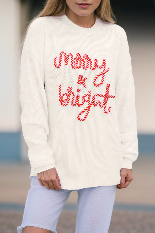 MERRY & BRIGHT Round Neck Sweater-Angel Casuals