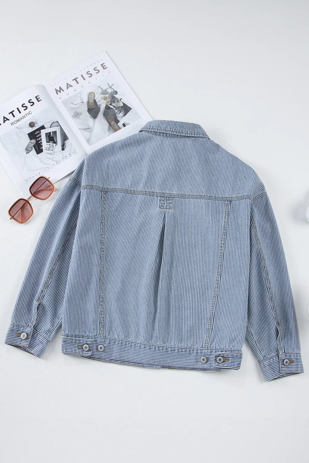 Striped Button Up Long Sleeve Denim Jacket-Angel Casuals