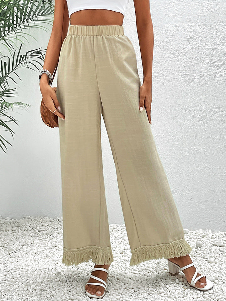 Fringe Detail Wide Leg Pants-Angel Casuals