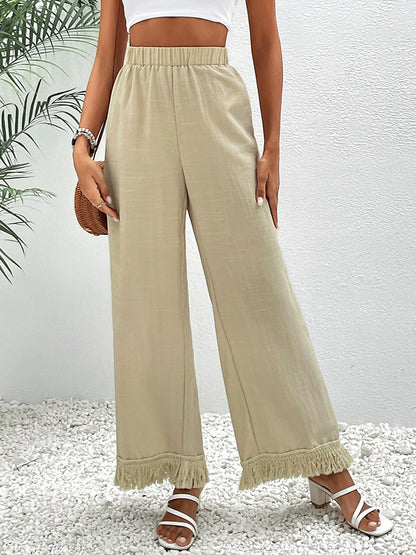 Fringe Detail Wide Leg Pants-Angel Casuals