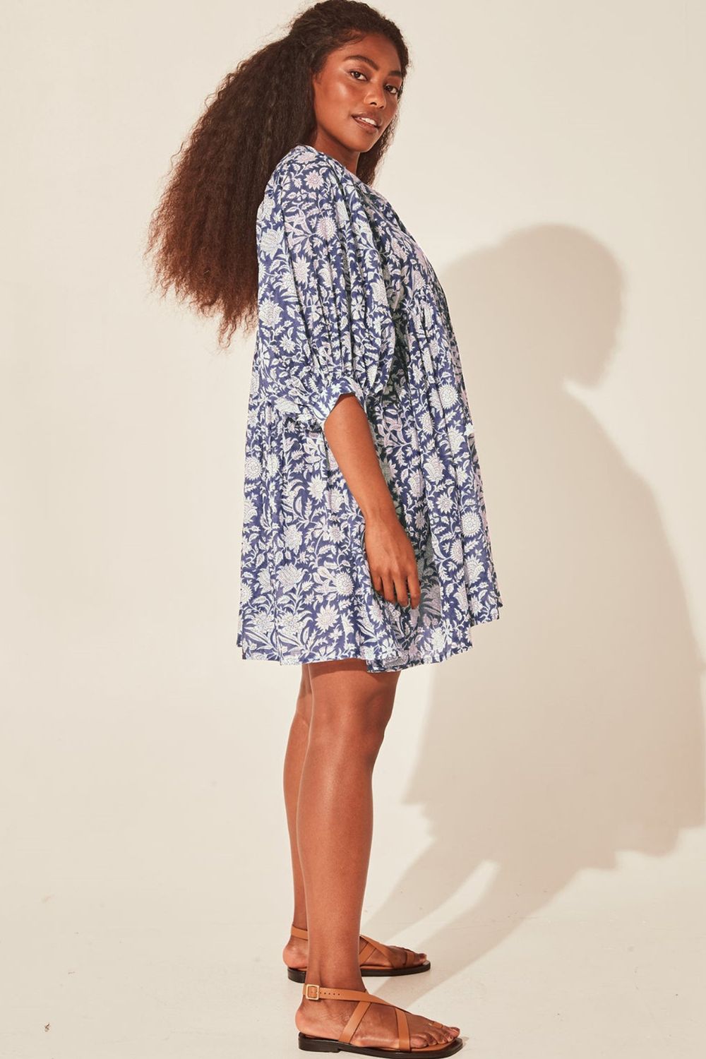 Floral Tie Neck Lantern Sleeve Dress-Angel Casuals