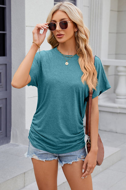 Round Neck Flutter Sleeve T-Shirt-Angel Casuals