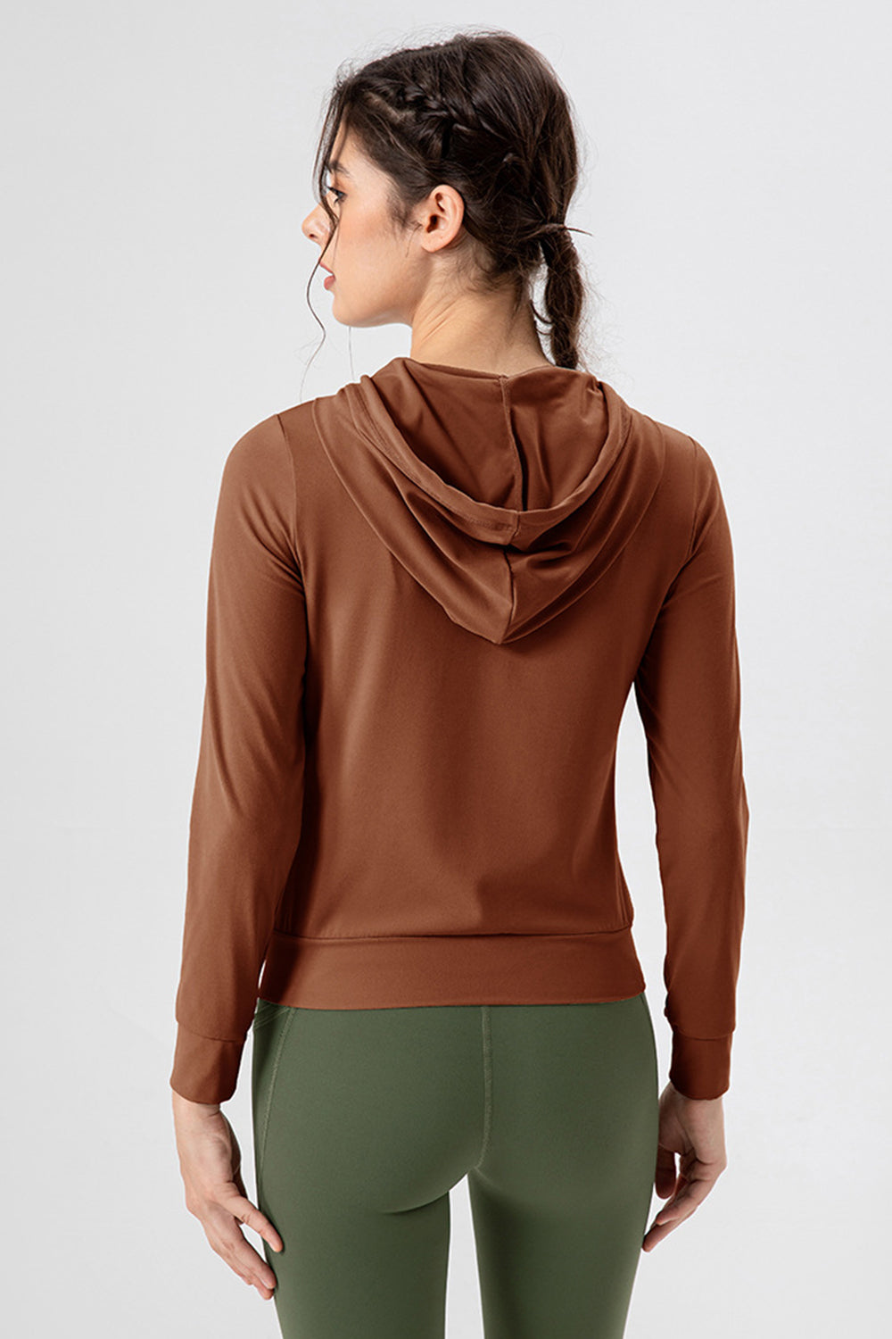 Drawstring Zip Up Hooded Active Outerwear-Angel Casuals