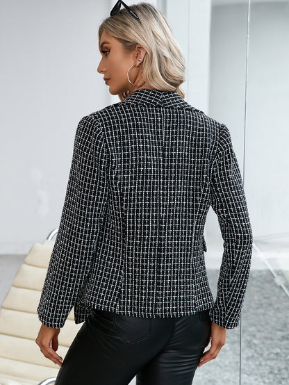 Plaid Double Breasted Long Sleeve Jacket-Angel Casuals