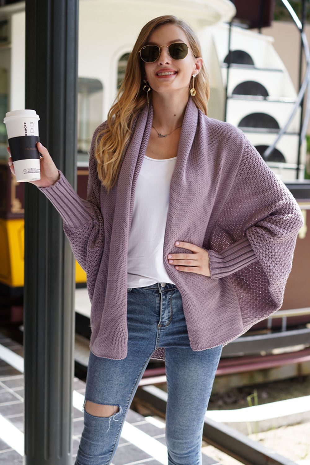 Open Front Batwing Sleeve Cardigan-Angel Casuals