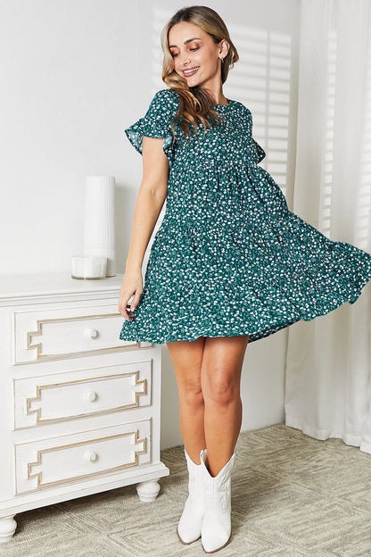 Double Take Short Flounce Sleeve Tiered Dress-Angel Casuals