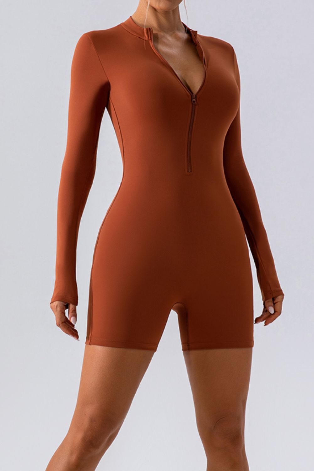 Half Zip Long Sleeve Active Romper-Angel Casuals