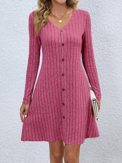 V-Neck Long Sleeve Mini Dress-Angel Casuals