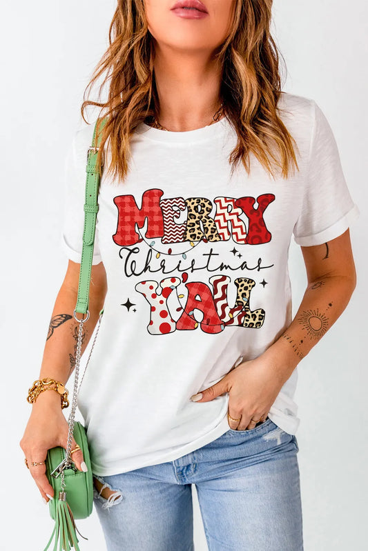 Letter Graphic Round Neck Short Sleeve T-Shirt-Angel Casuals