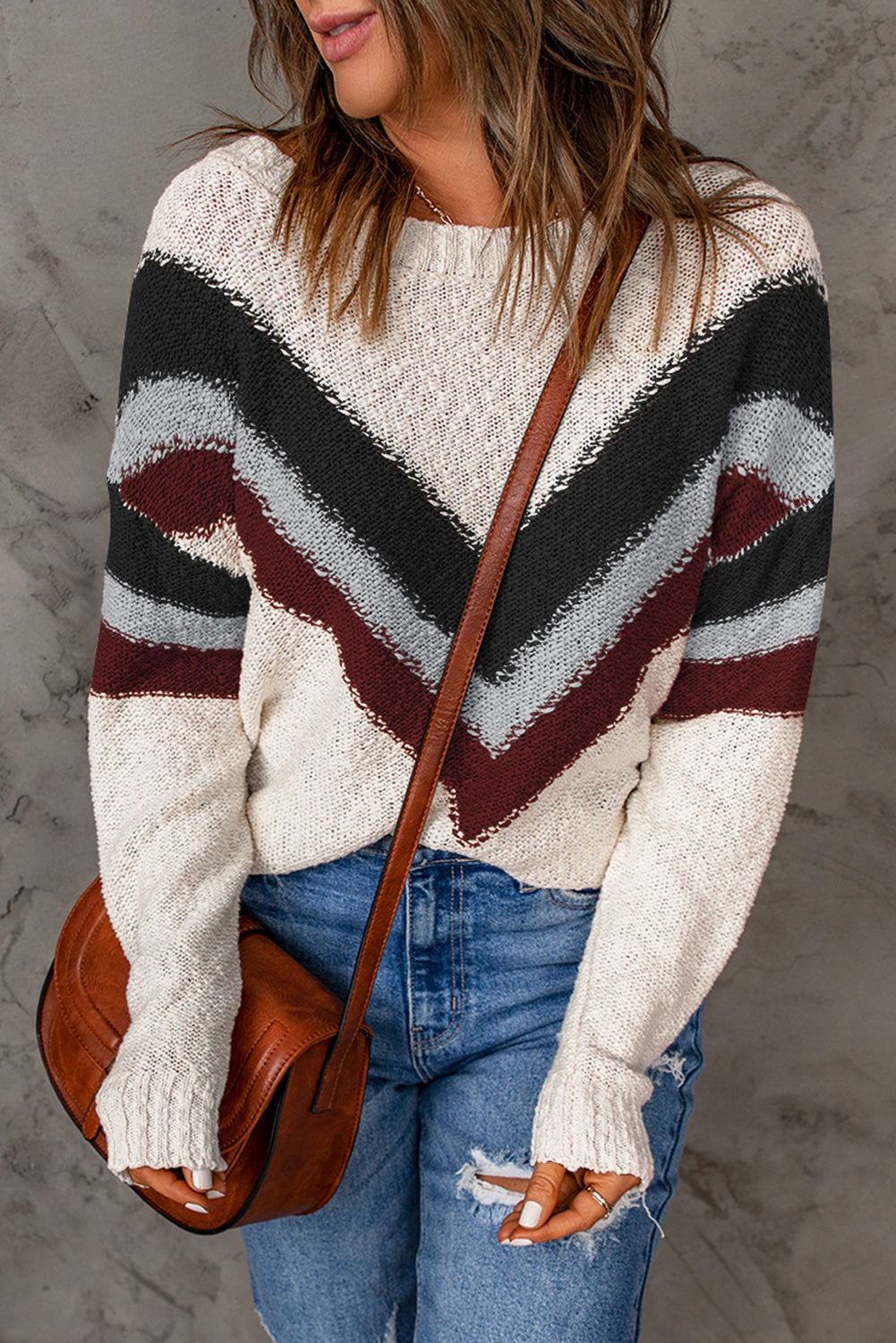 Contrast Dropped Shoulder Long Sleeve Sweater-Angel Casuals