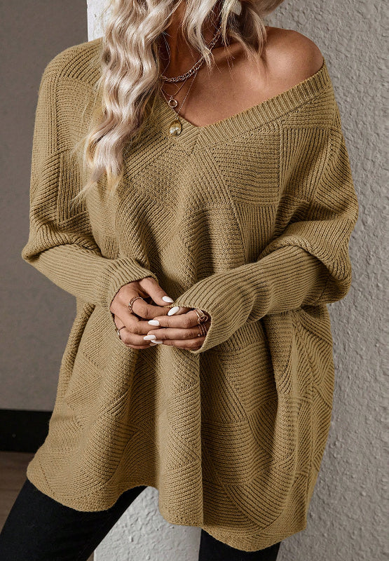 V-Neck Batwing Sleeve Sweater-Angel Casuals