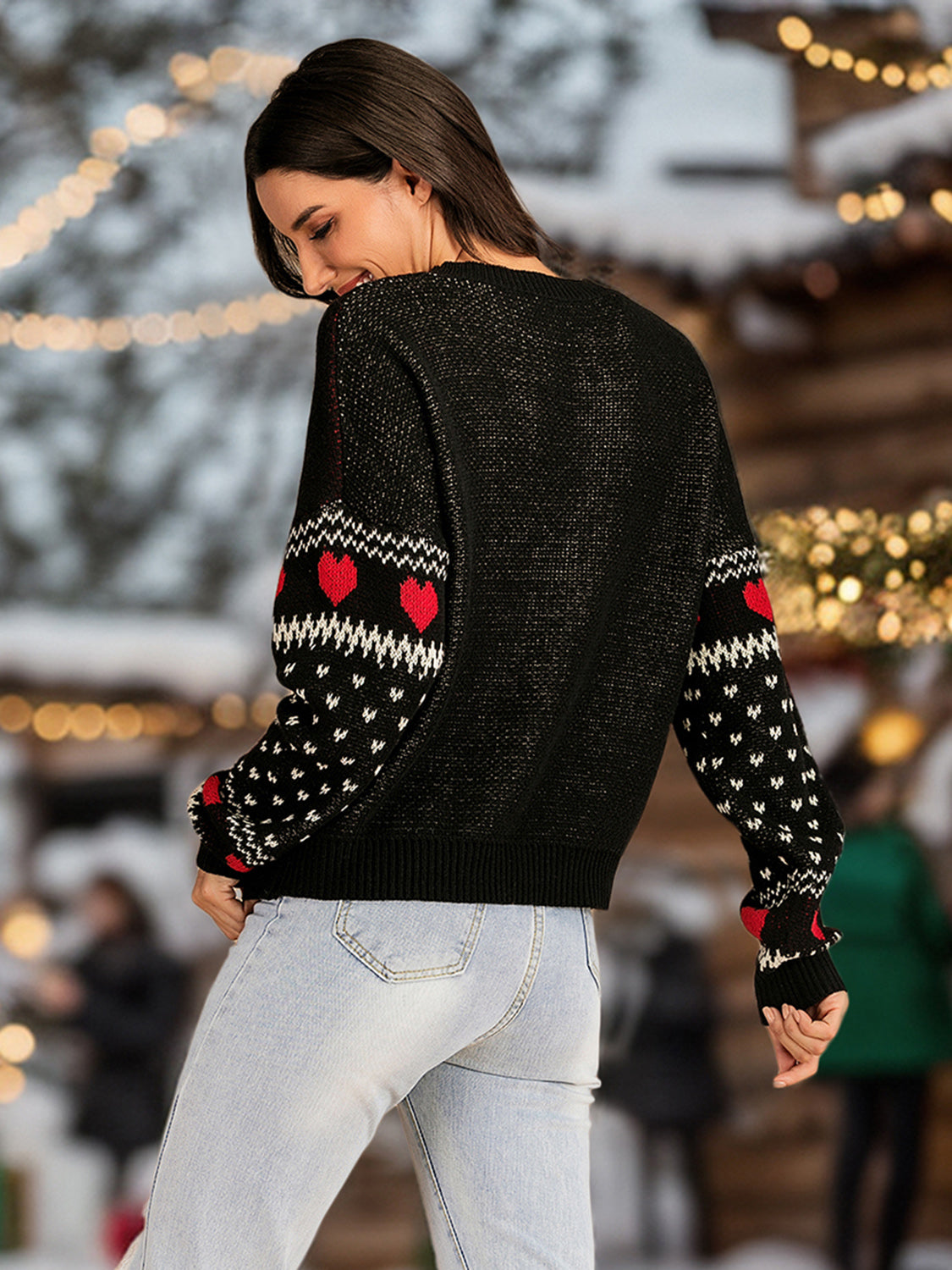 Perfee Christmas Element Round Neck Sweater-Angel Casuals