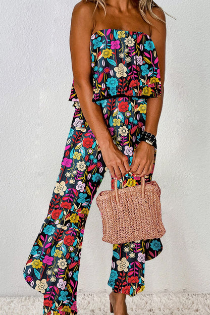 Printed Tube Wide Leg Jumpsuit-Angel Casuals