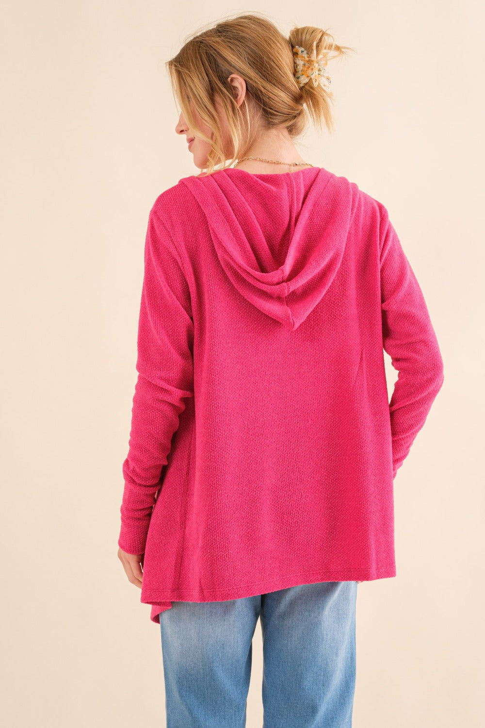 And The Why Full Size Thermal Hooded Open Front Cardigan with Pockets-Angel Casuals