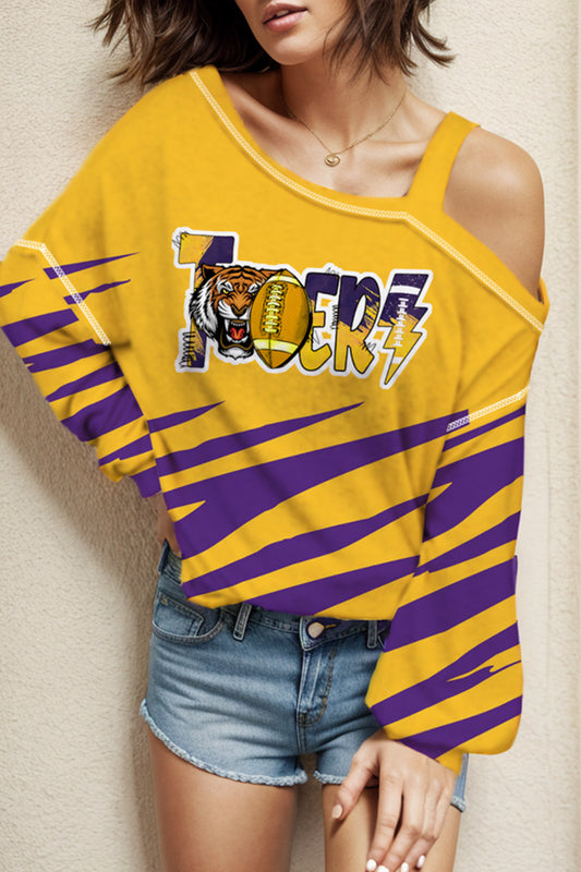 Graphic Asymmetrical Neck Long Sleeve T-Shirt-Angel Casuals