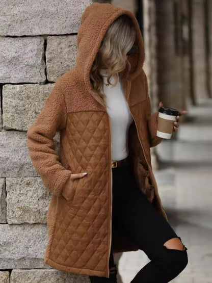 Texture Zip Up Long Sleeve Hooded Coat-Angel Casuals