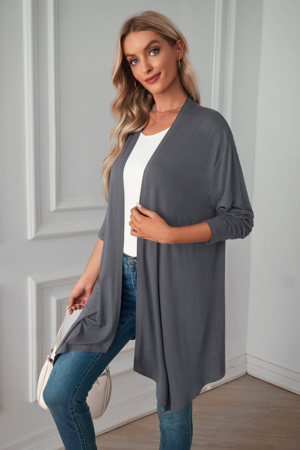 Open Front Long Sleeve Cardigan-Angel Casuals