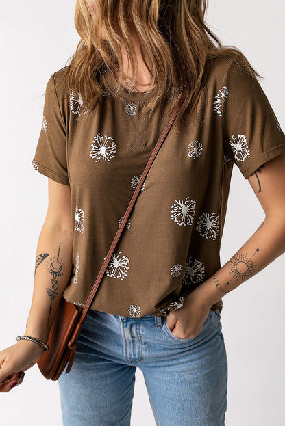 Dandelion Print Round Neck Tee-Angel Casuals