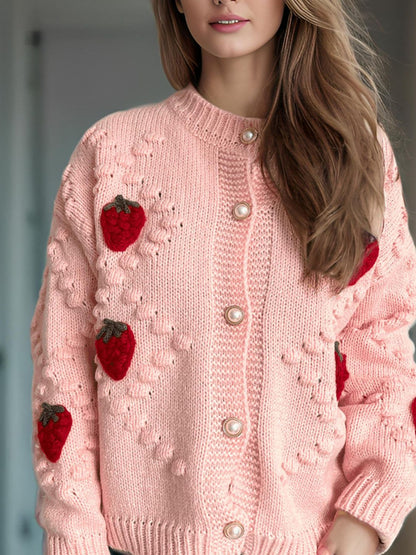 Strawberry Button Down Long Sleeve Cardigan-Angel Casuals
