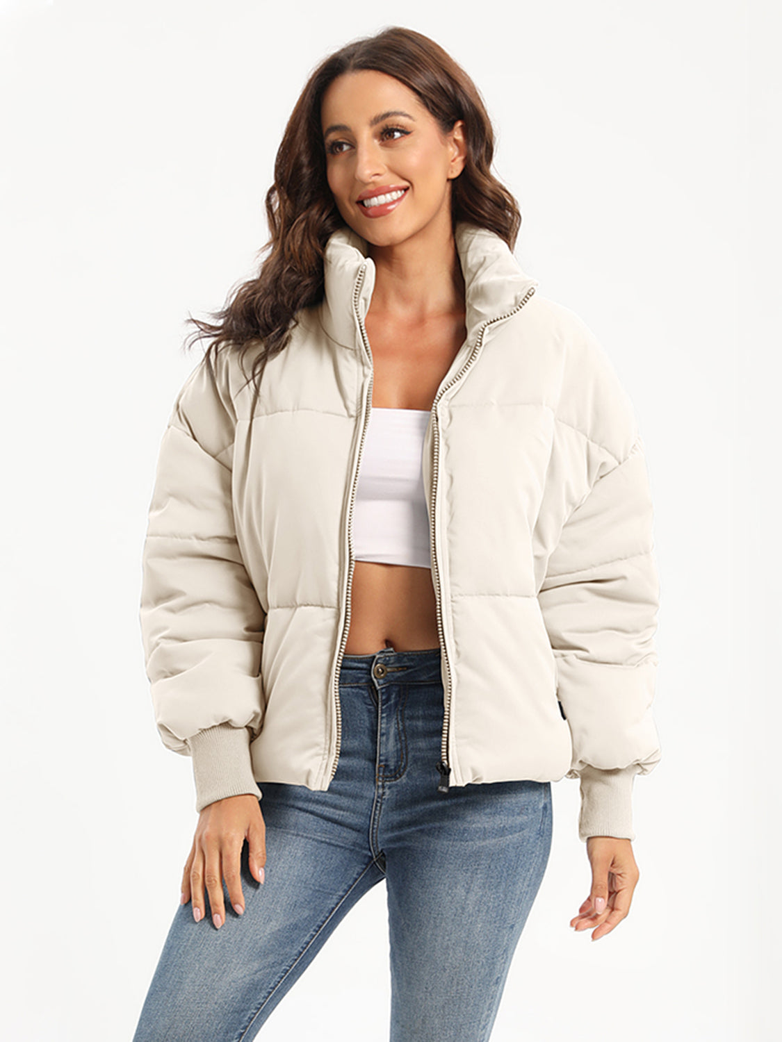 Zip Up Turtleneck Long Sleeve Winter Coat-Angel Casuals