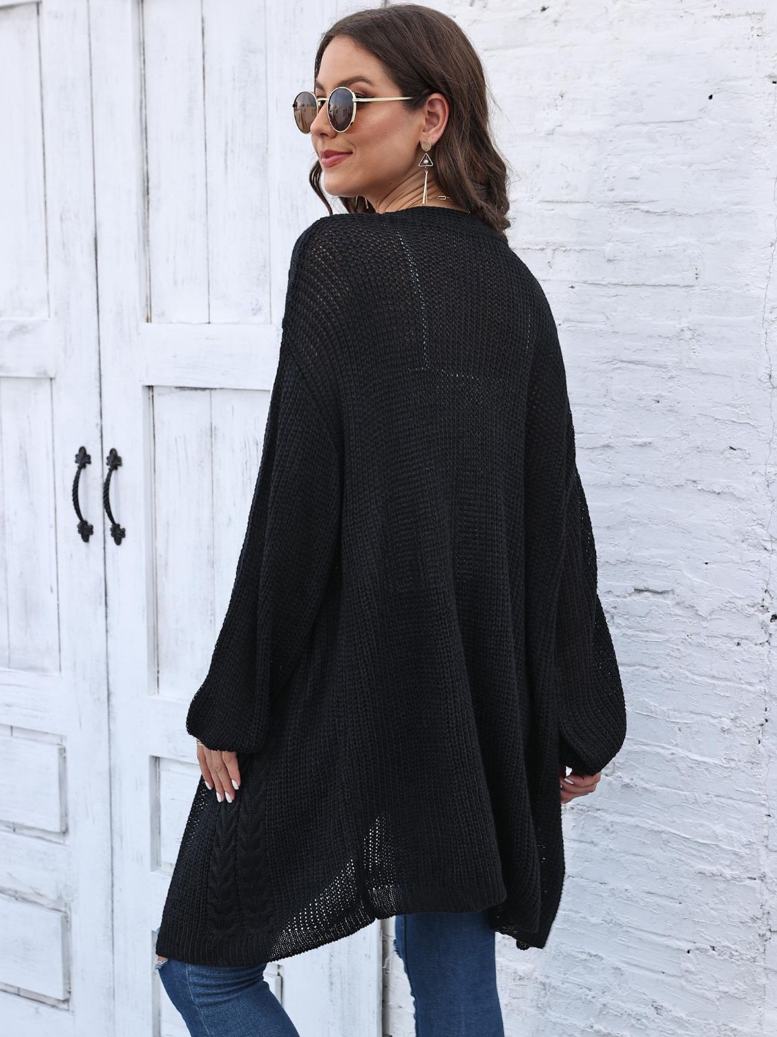 Cable-Knit Open Front Long Sleeve Cardigan-Angel Casuals