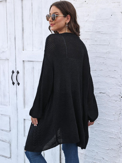 Cable-Knit Open Front Long Sleeve Cardigan-Angel Casuals