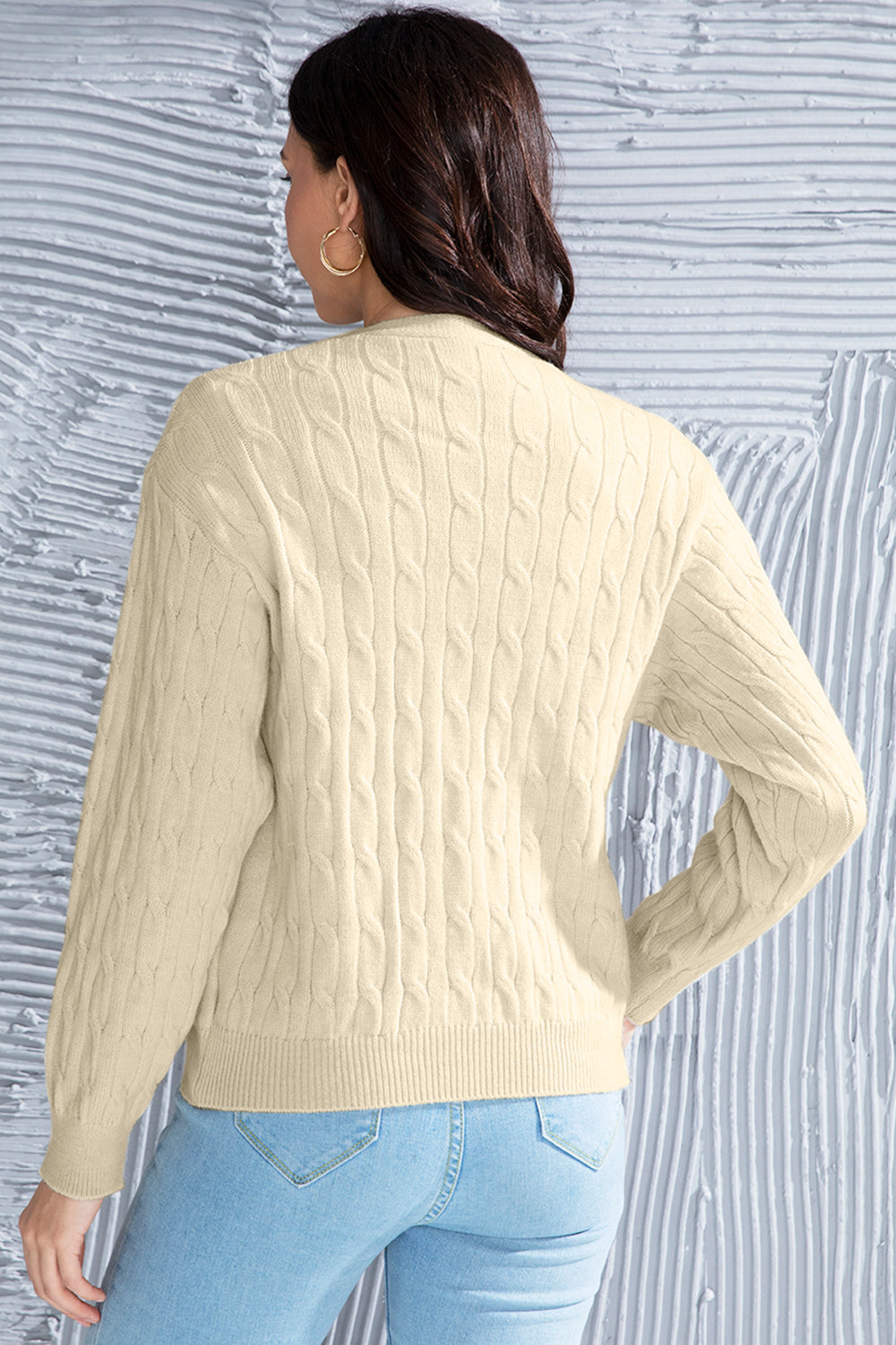 Cable-Knit Button Up Dropped Shoulder Cardigan-Angel Casuals