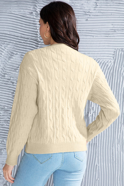 Cable-Knit Button Up Dropped Shoulder Cardigan-Angel Casuals